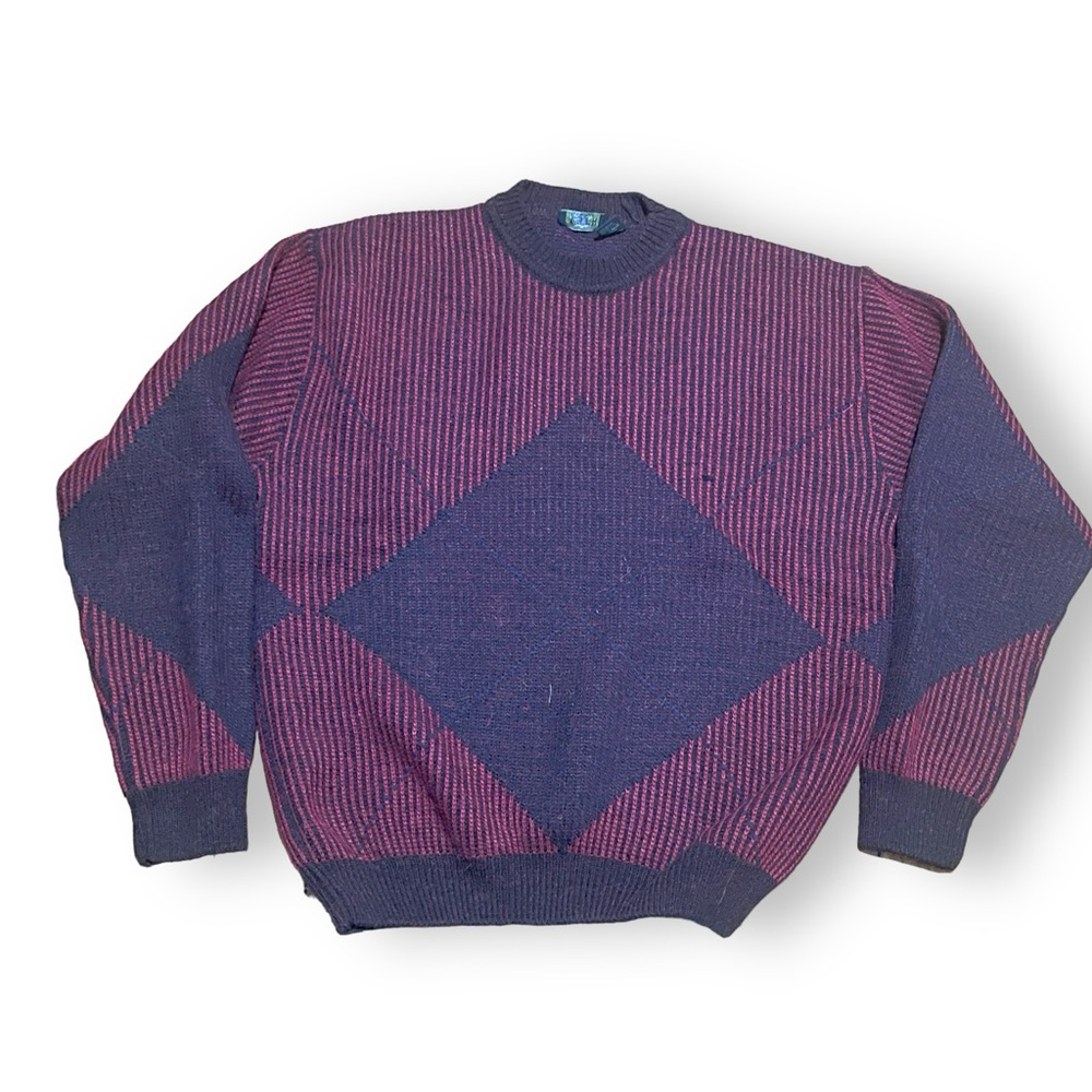 Vintage Castri Mens Sweater Alpaca Wool Blend Made In Italy  Blue Purple Size L